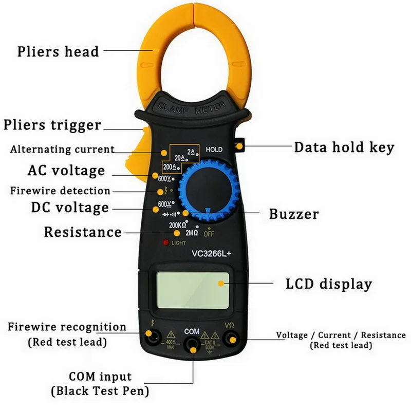 Цифровой мультиметр-зажим тестер с ЖК дисплеем автоматическим выбором диапазона