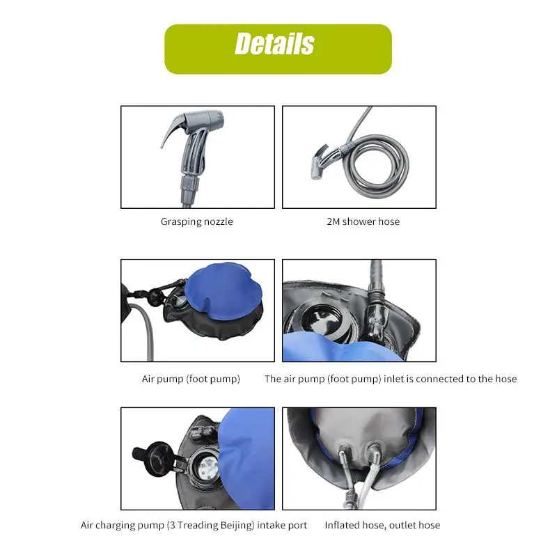 

11L Outdoor Inflatable Shower Bag With Foot Pump Pressure Bathing Water Bag For Travel Hiking Camping Beach Washing Cars Tools