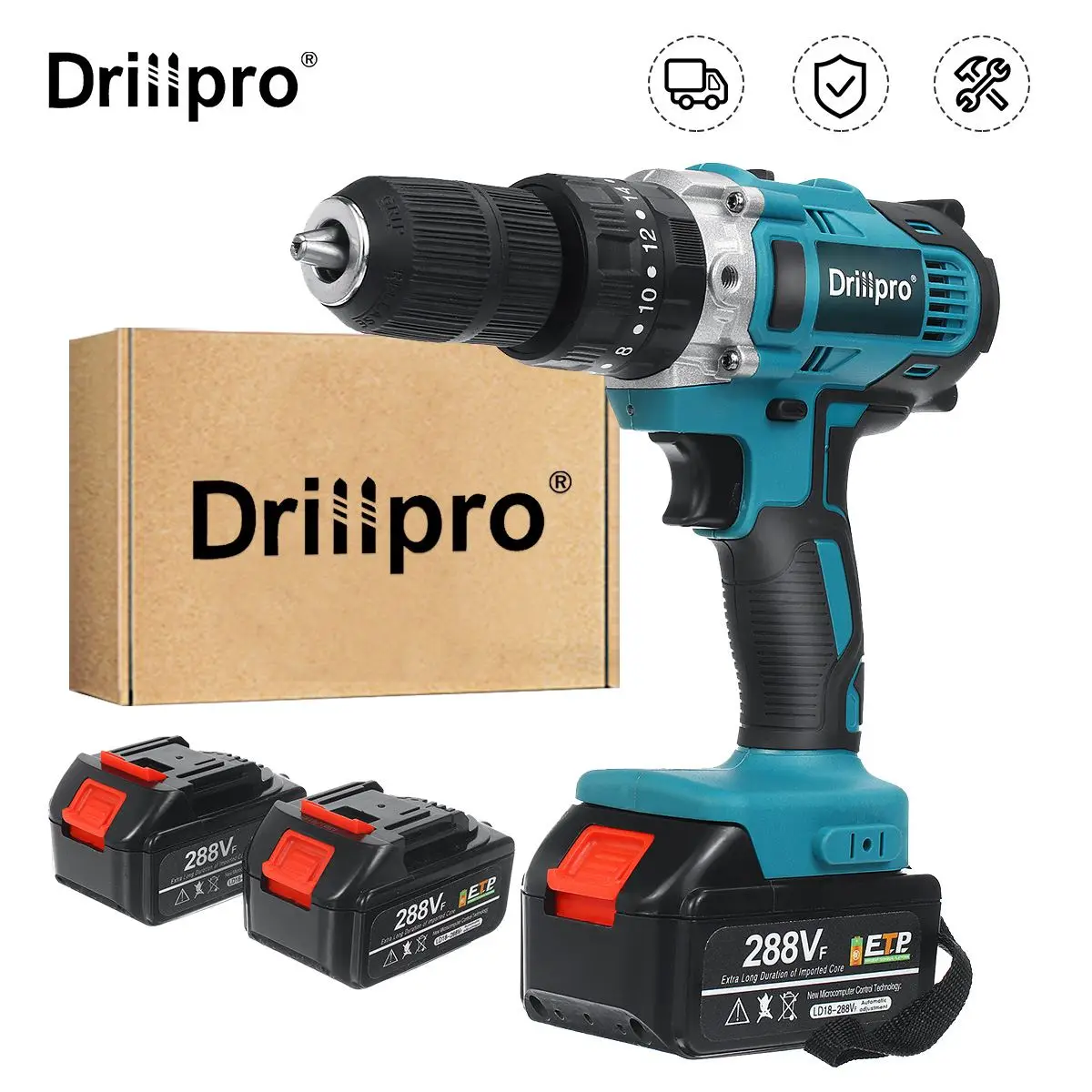 

Беспроводная электрическая дрель Drillpro 3 в 1, двухскоростная ударная отвертка, электроинструмент с литий-ионной батареей 15000Amh