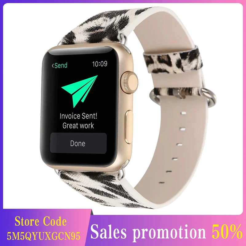 KeBitt женские ремешок для наручных часов Apple Watch 38 мм 42 40 браслет Леопардовый принт 44