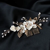 1pcs luxury hairpin for women hair combs headdress prom bridal wedding crown elegant hair accessories gold leaves headwear 2021