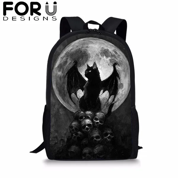 FORUDESIGNS/готический Черная кошка школьные сумки 3 шт./компл. для девочек и мальчиков Повседневное 3D Для женщин рюкзак ортопедический рюкзак детская дорожная сумка для книг - Цвет: CDGX1391C