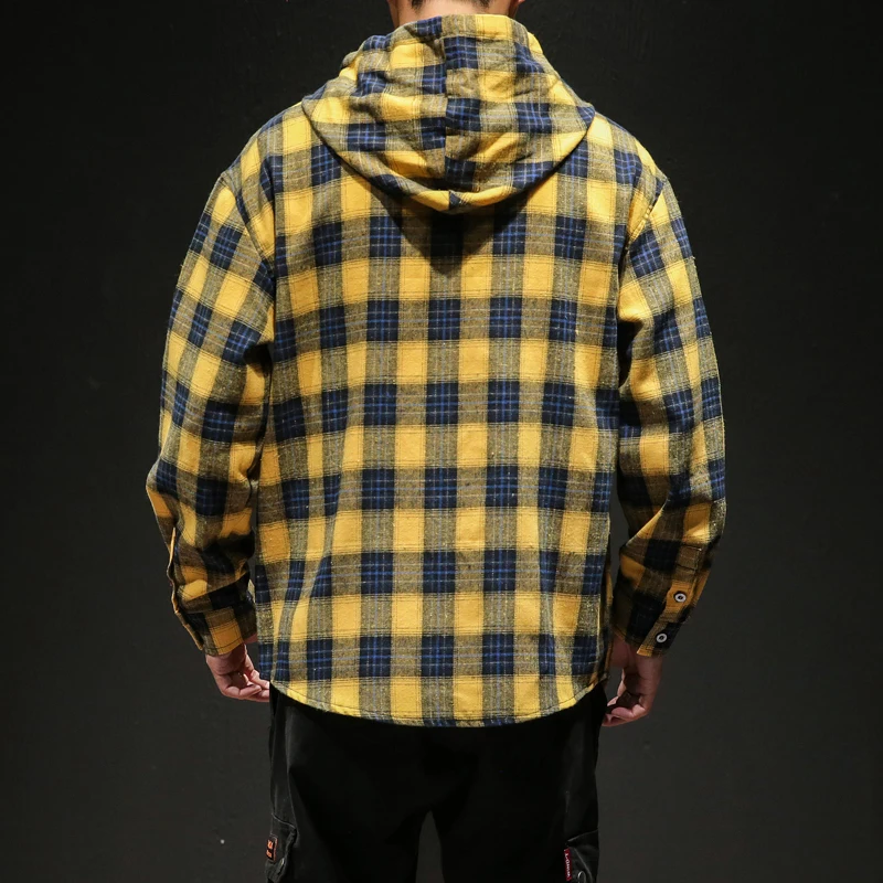 FUGOISM Модные мужские толстовки клетчатые хлопковые топы с длинным рукавом