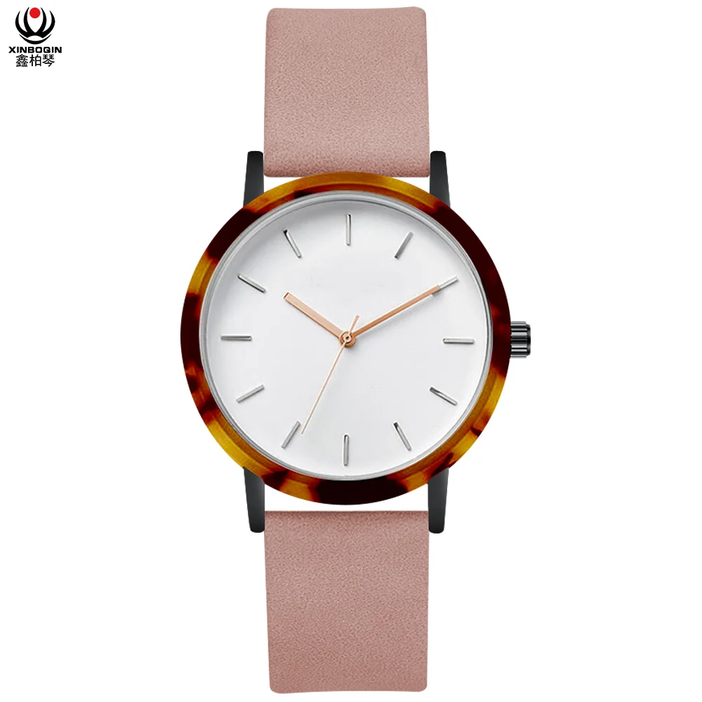 Женские кварцевые часы женские милый розовый кожаный ремешок Модный Красочный