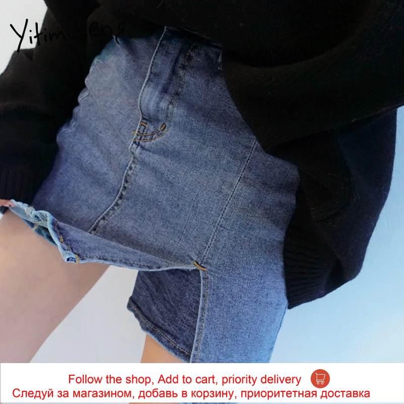 

Yitimuceng Denim Womens Skirts Summer Split Fork Plus Size Slim High Waist Unicolor Blue 2021 Korean Fashion Office Lady Skirt