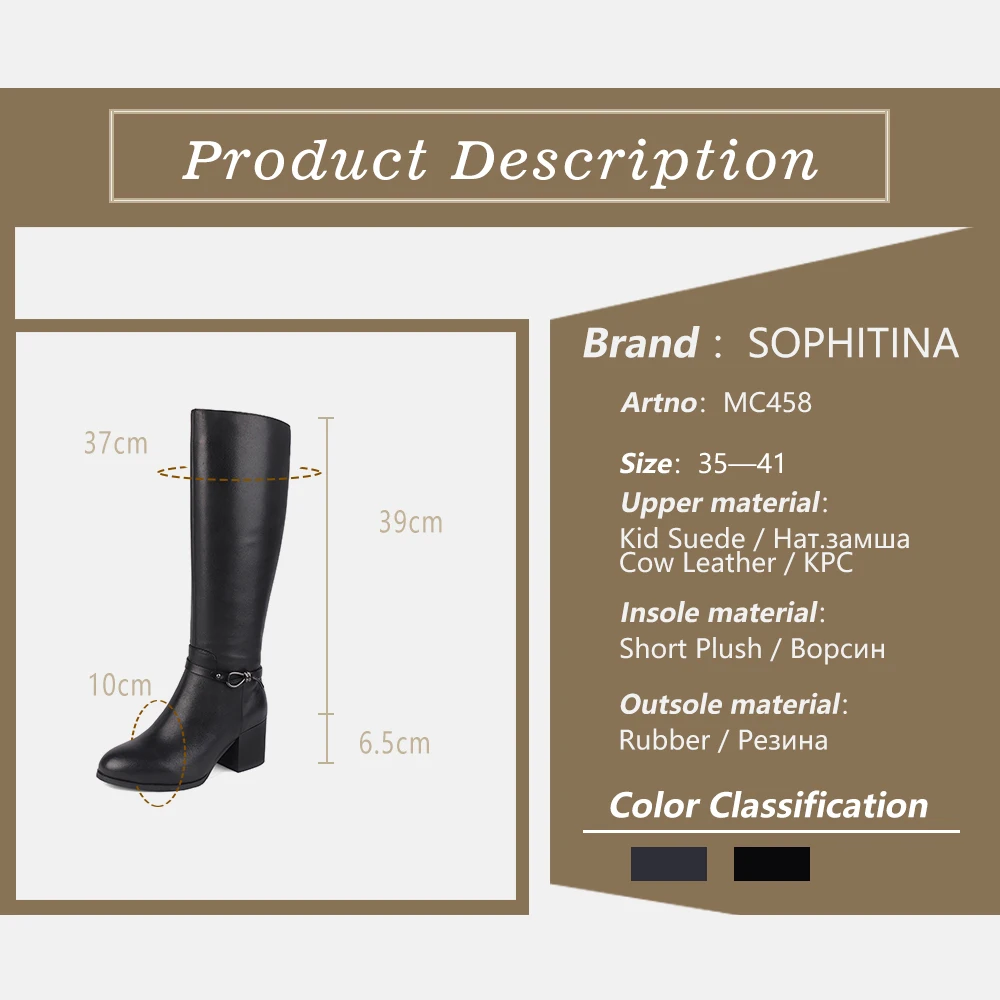 

SOPHITINA Genuine Leather Ladies Boots Winter Handmade Round Toe 6.5 cm High Heel Shoes New Zipper Square Heel Women Boots MC458