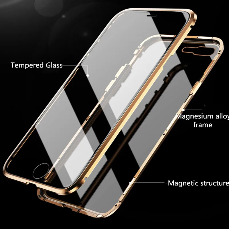 Магнитная Адсорбция металлический чехол для iPhone X 7 8 плюс Двусторонняя закаленное Стекло задний Чехол на магните для iPhone 6 6s X XS Max чехол
