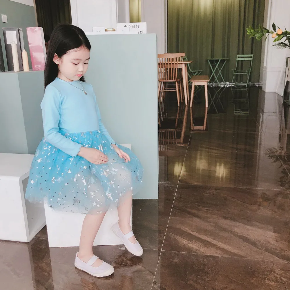 Платье для девочек осень 2019 платье принцессы из тюля с длинным рукавом и