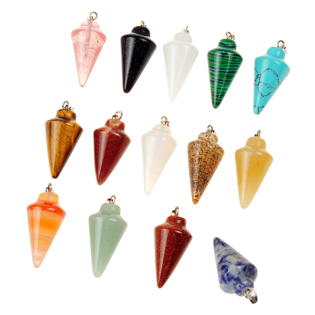 

24 PCS Druzy Reiki Pendulum Natural Stone Amulet Healing Crystal Pendant Mixed Color Amethysts Lapis Meditation Hexagonal Column