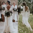 Кружевные свадебные платья в стиле бохо с длинным рукавом, а-силуэт, с открытой спиной, со шлейфом, плиссированные пляжные свадебные платья, свадебное платье, платье для невесты, Vestido de noiva