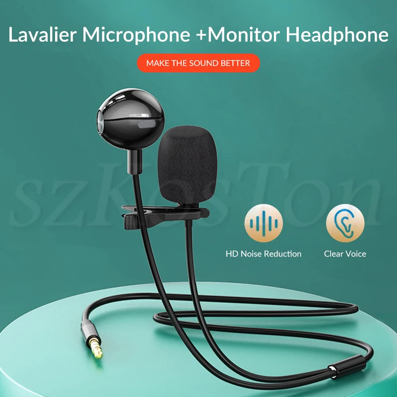 

Portable Clip-on Lavalier Microphone Mini Condenser Microphone for Phone PC Computer Audio 3.5mm Collar Lapel Mic with Earphone
