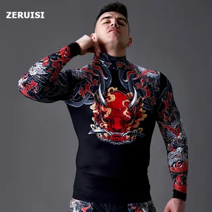 Компрессионная футболка с высоким воротником для бега, мужская спортивная футболка с длинным рукавом для бодибилдинга, футболка для спортзала, Мужская облегающая футболка для фитнеса, Рашгард