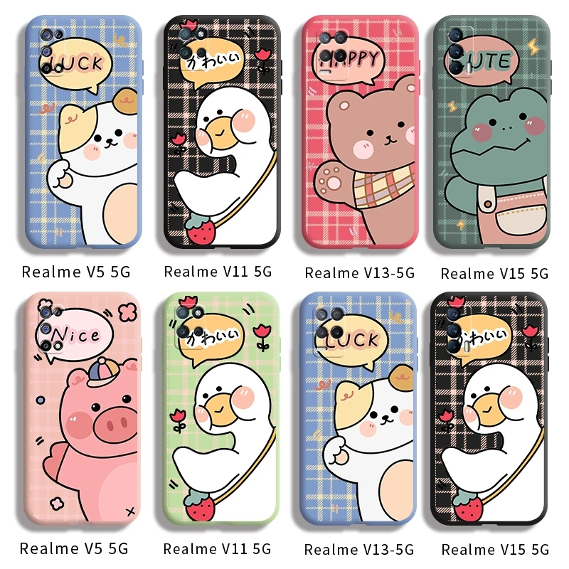 

For Realme V3 V5 5G V11 V13 5G V15 5G Case with Nice luck animal pattern back cover Cartoon casing