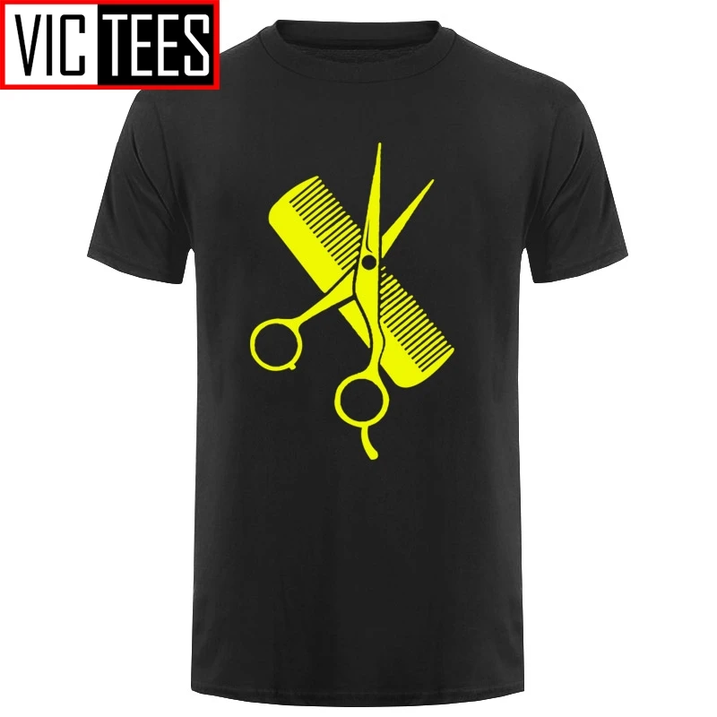 

Men Cool Hairdresser Stylist Scissors Comb Barber Weapons Gift T Shirt For Hairdresser Women Hip-Hop Simple Splicing T-Shirt Tee
