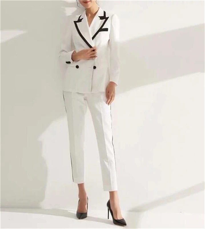 White Double Breasted Women Jacket+Pants Women Business Suits Women Pantsuit Office Style Female Trouser Suit Custom Made