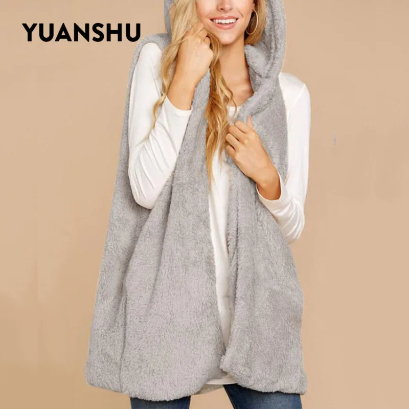 Осенний Однотонный женский жилет YUANSHU из искусственного меха Свободный с
