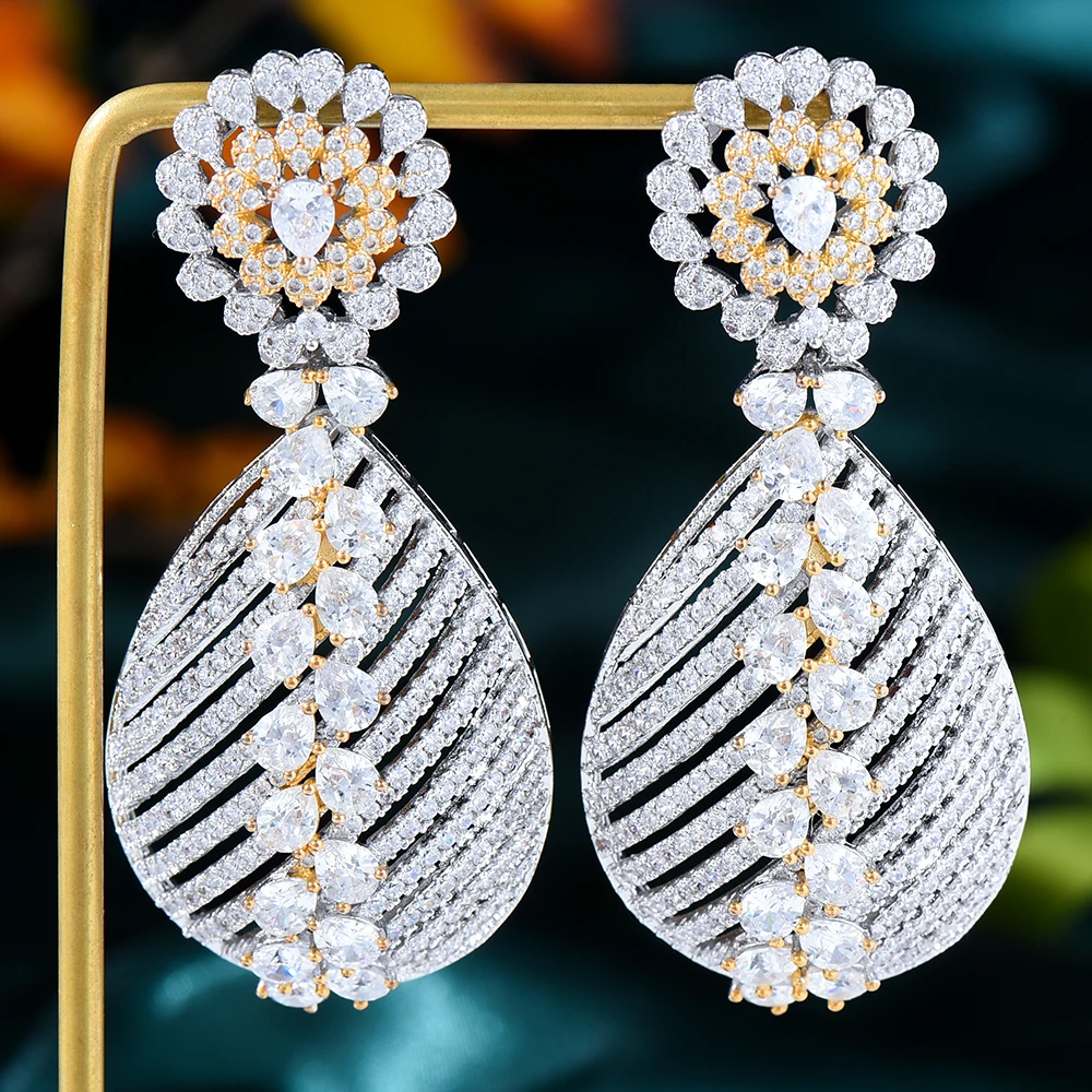 

KellyBola Waterdrop Shape Cubic Zirconia Geometric Engagement Dangle Earrings Jewelry For Women Show Anniversary Accessories
