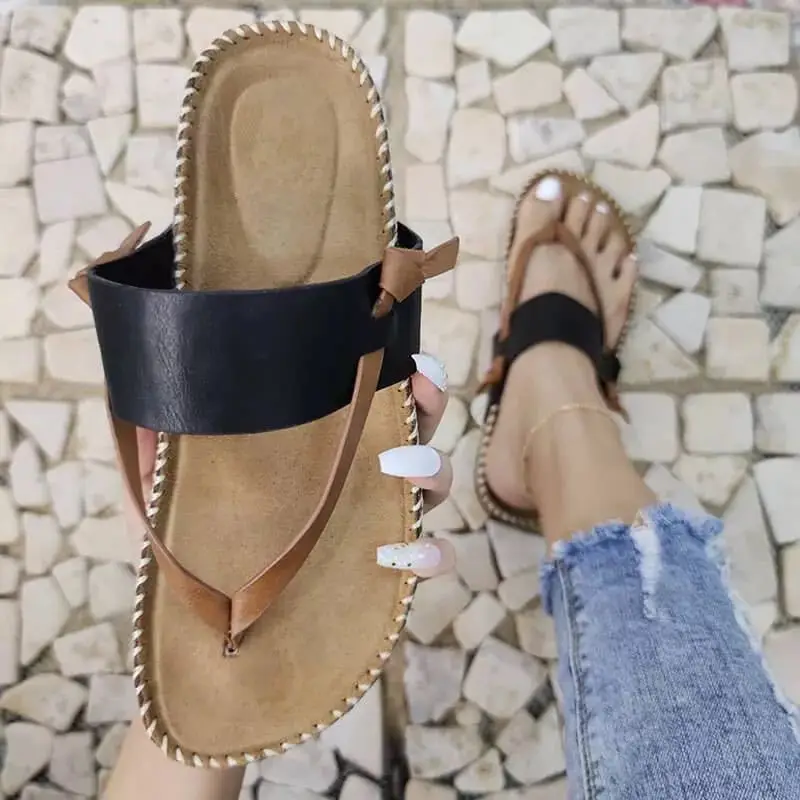 

Shoes Big Size Low Ladies' Slippers Rubber Flip Flops Summer Clogs Woman Hawaiian Beach Flat Fabric Slides Rome PU Hoof Heels
