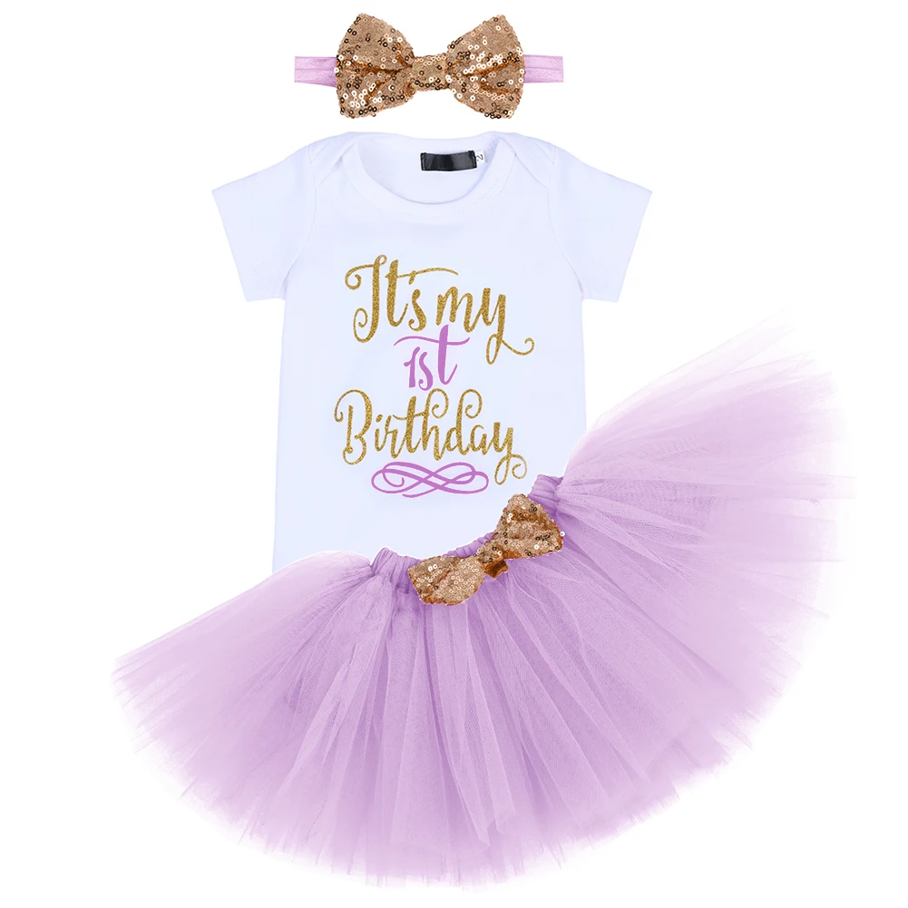 6M-2Y Newborn Baby Girls Birthday Dress Short Sleeve Romper Newborn Infantil Tutu Outfit And Headband 3pcs Outfits