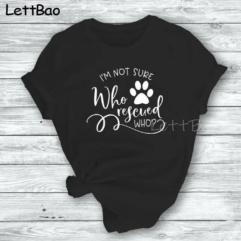 

Собака, которую я не уверен, что кто спасения, которые печати t-рубашка Летняя женская обувь Harajuku Графический крутая Повседневная футболка в ...