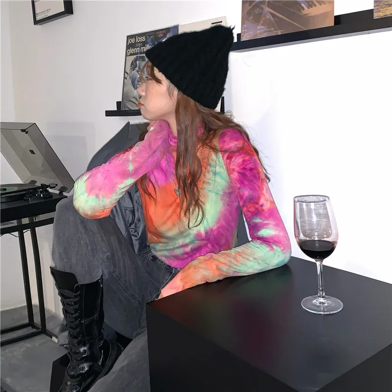 

2021 Women Fashion Clothing Slim Autumn Style Turtleneck T Shirts Ladies Korean Clothes Patchwork Tees Female Tops New