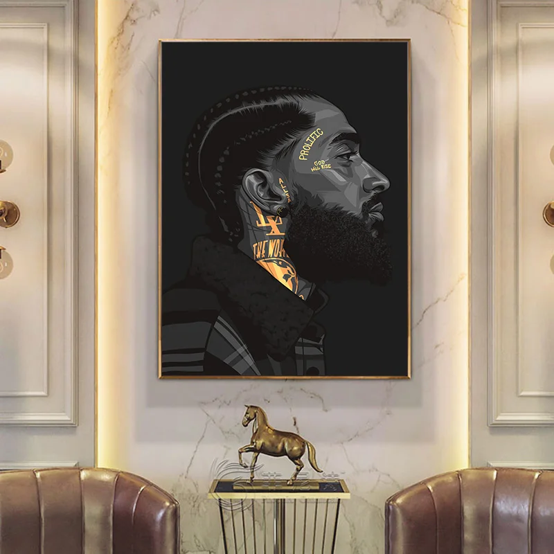 Плакат с рисунком нипси хасл рэпер настенная живопись для гостиной черный белый