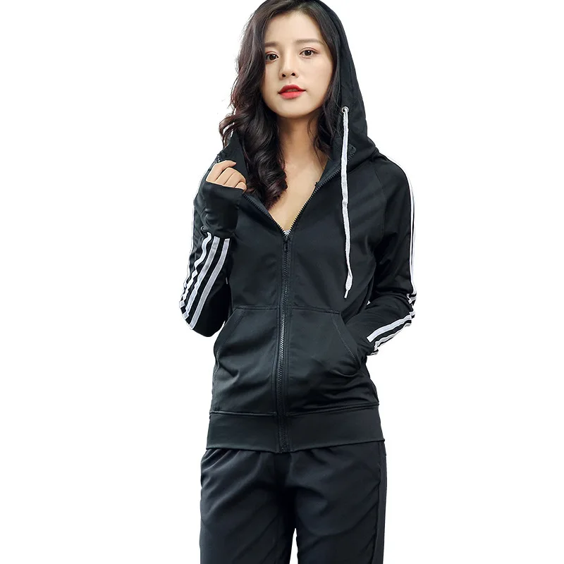

Yoga Jacket Female Zipper Cardigan Fashion Korean-style Sports Coat Female Outdoor Autumn & Winter Fitness Hooded pao bu fu