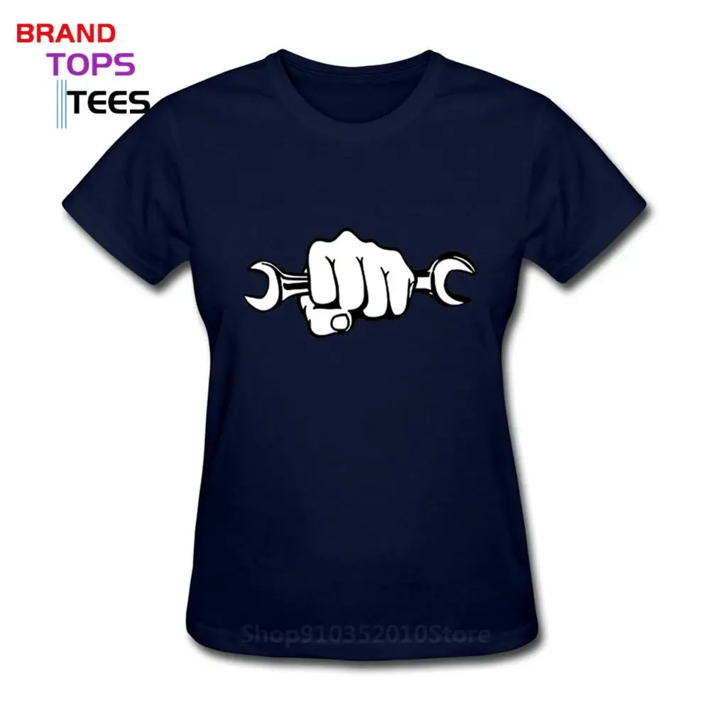 Mechanic Holding A Wrench Motorcycle T-Shirt Funny Mother's Present Birthday Gift For Mom Wife friend Women Cotton T Shirt | Женская