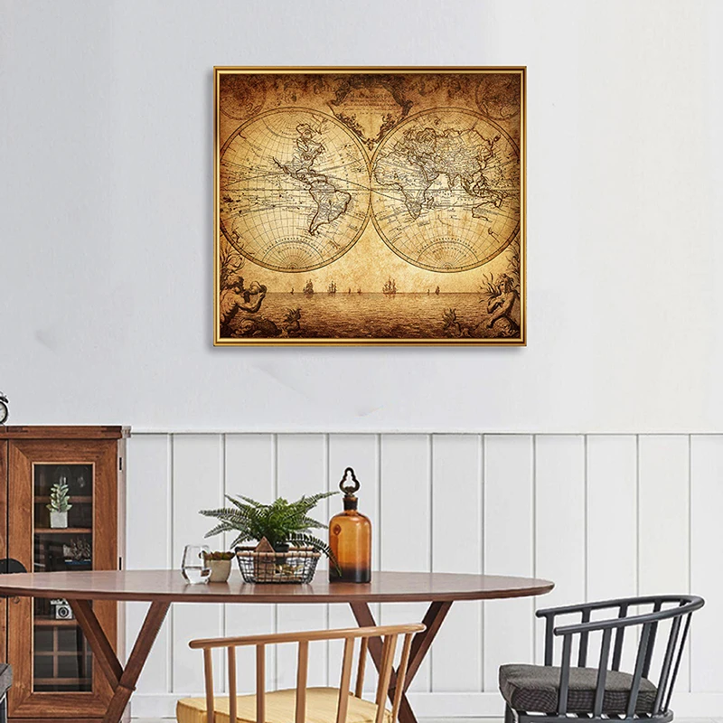 

Vintage Painting Kraft Paper World Globe Poster Wall Art Picture Unframed Prints Decorative Poster Room Home Decor 57*51cm