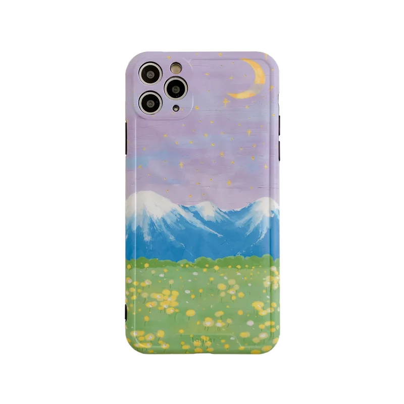 

Summer Starry sky moon Flowers oil painting Phone case For iPhone 11 Pro Max Xr Xs Max X 7Plus 8 7 Plus SE2 case silicone cover