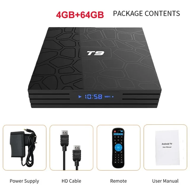 T9 ТВ коробка Android 9,0 4 Гб ОЗУ 64 Гб ПЗУ RK3318 Четырехъядерный 4K H.265 2,4G+ 5G двойной Wi-Fi Bluetooth 4,0 T9 HD Смарт медиаплеер - Цвет: 4GB RAM 64GB ROM