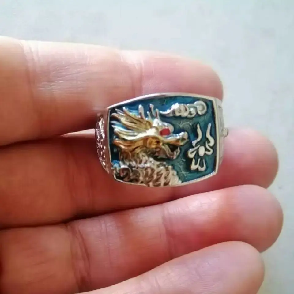 100% 925 solid Pure Silver Dragon Rings For Men And Women Cz Stone Setting Vintage Hollow Design Enameling Process | Украшения и