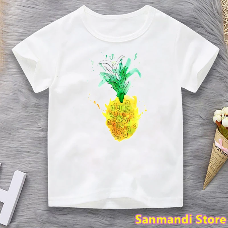 

Watercolor Pineapple Print Tshirt For Girls Kids Clothes Summer Fashion Funny T Shirt Kawaii Children Clothes Short Sleeve Shirt