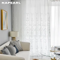 embroidered white tulle curtains for living room european voile sheer curtains for window bedroom lace curtains fabrics drapes