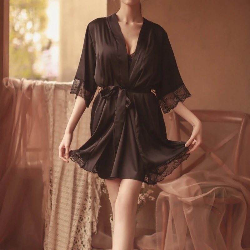 

Spring Autumn Home Clothes Silk Pajamas Leisure Kimono Bathrobe Women Bridesmaid Robes Sexy Satin Robe Ladies Dressing Gowns