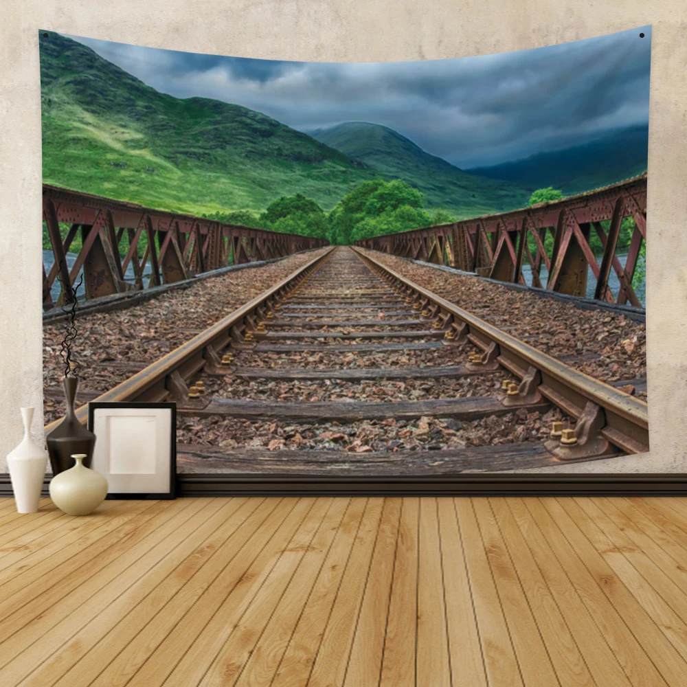 

Laeacco Railway Tapestry 3d Print Wall Hanging Polyester Traval Camping Blanket Beach Yoga Mat Sleeping Bedspread Pad