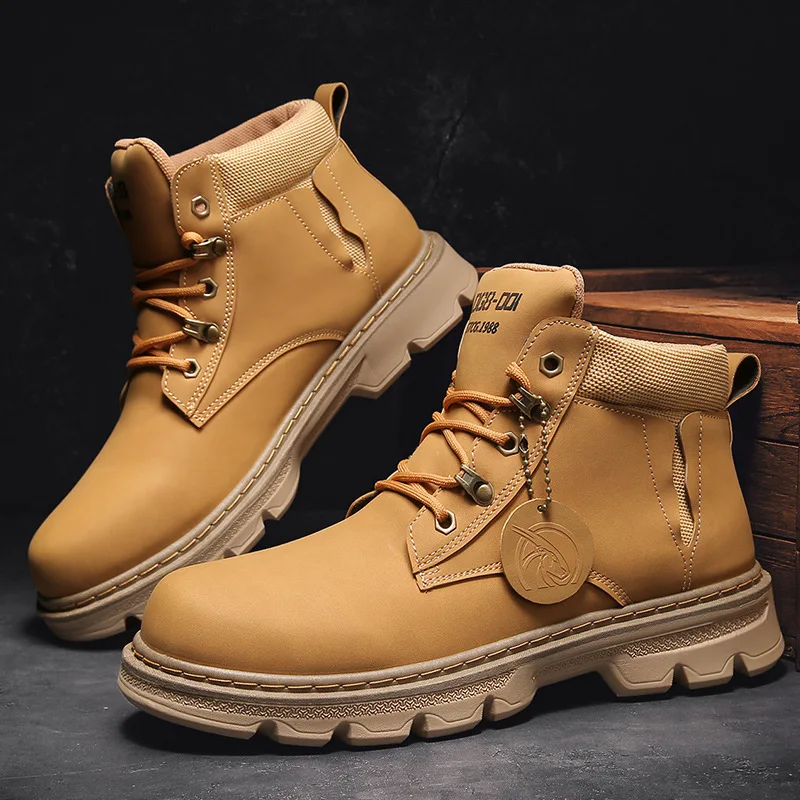 

Work Safely PU Leather Martin Boot Bottes De Martin мужские сапоги Fashion Comfortable Botines Ankle Men Shoes Lace Up XM722