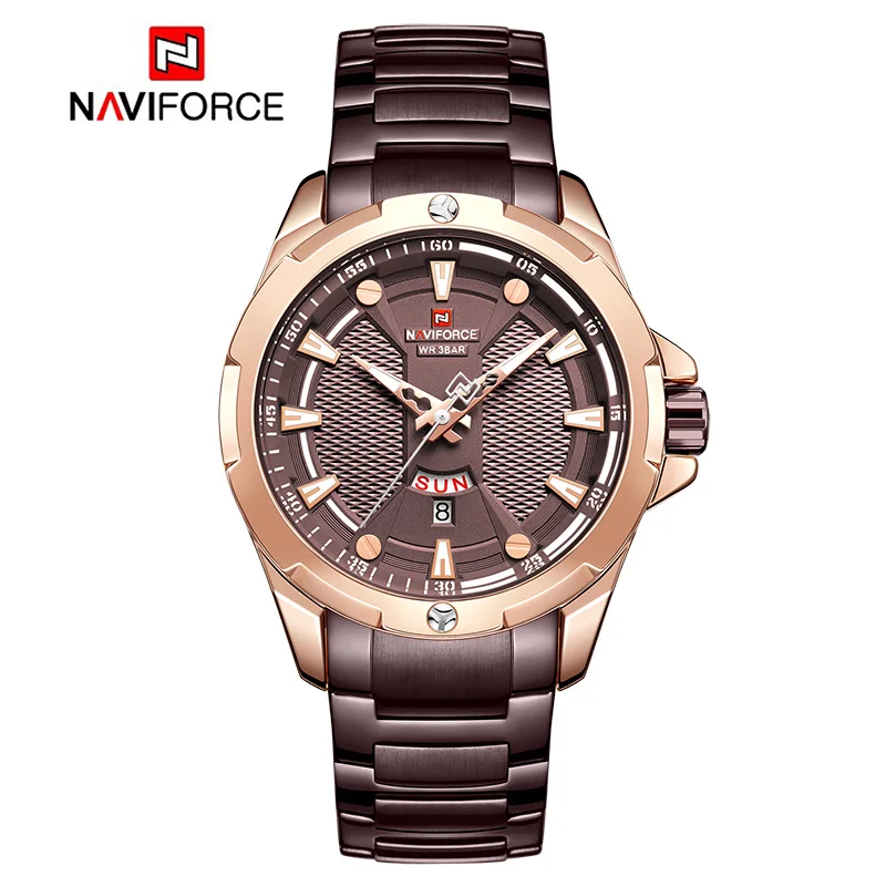 Часы naviforce мужские s Роскошные коричневые мужские часы из нержавеющей стали светящиеся указки мужские часы водонепроницаемый дизайн креативный