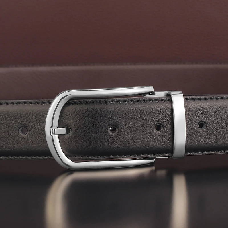 High Quality Black Belt Men's Stainless Steel Pin Luxury Brand Formal Designer Full Grain Leather Cowhide Belt Cintos Masculino