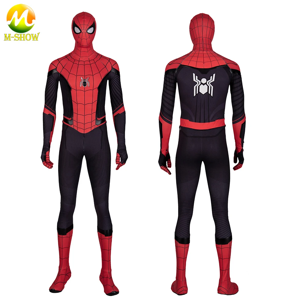 

Superhero Spider Far From Home Cosplay Costume Peter Parker Jumpsuit Mask Shoes Halloween Zentai Suit for Adult Men Any Size