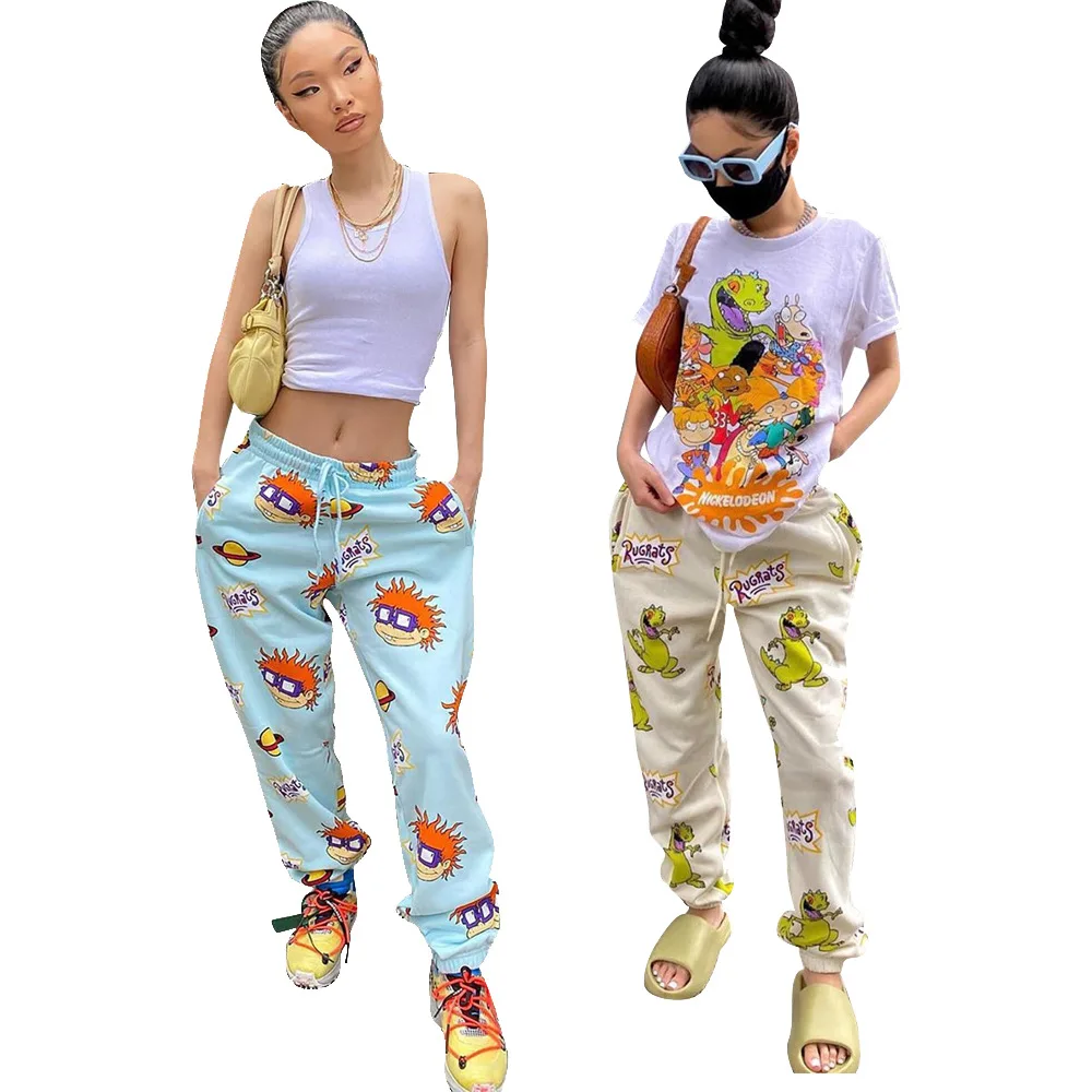 

Europe and America Street Hip-hop Style Printing Cartoon Dinosaur Rompers Loose Without Belt Casual Sweatpants