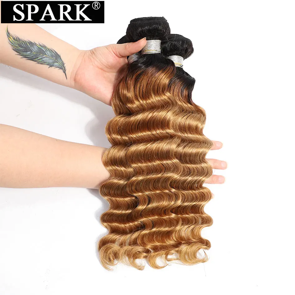 Искра бразильские свободные глубокая пучки волнистых волос сделка T1B/4/30 прядь с