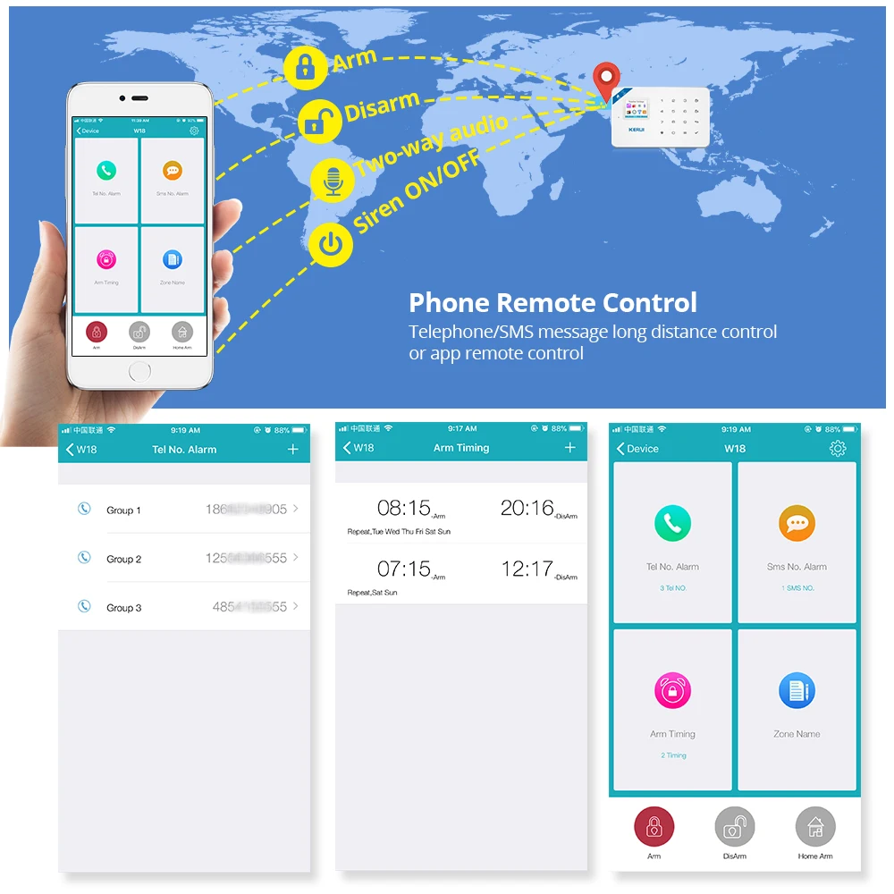 Система охранной сигнализации KERUI W18 для дома умная GSM Wi Fi система с датчиком