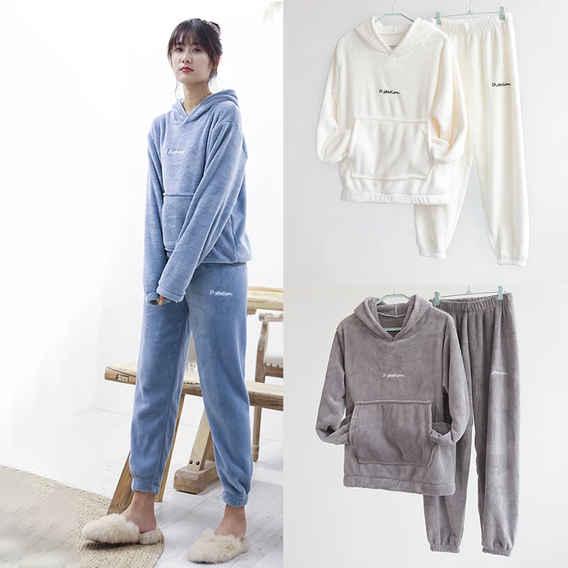 2 шт./компл. Для женщин Фланелевая пижама теплая одежда для сна бархат домашняя с