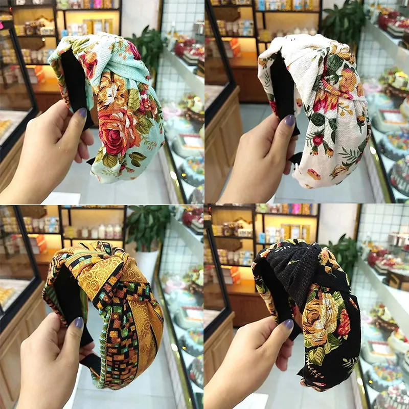 

Hair Accessories Headband Knot Hair Band Wide Women's Floral Print Hairband