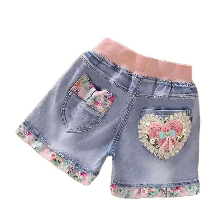

VIDMID Girls elastic denim perforated shorts for baby kids girls floral denim shorts P6098