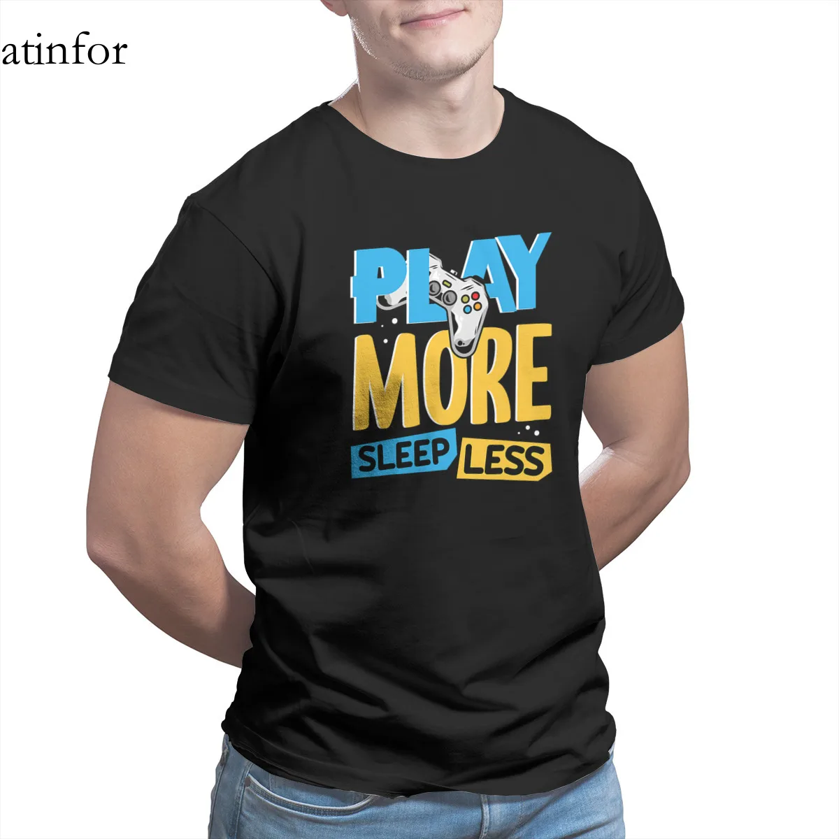 

Play More, Sleep Less Funny Gaming Spoof T-Shirt Punk Graphic Anime Tops Retro Men Clothing 15829