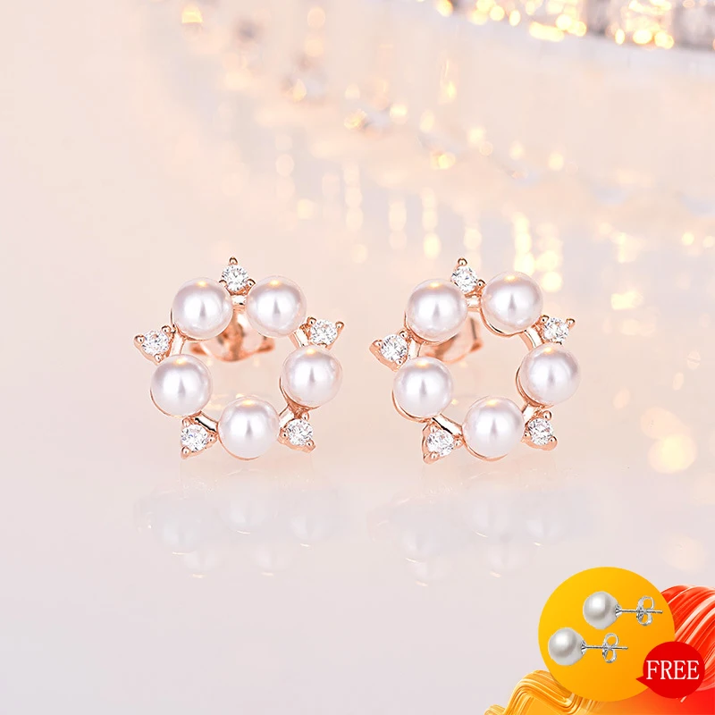 

Charm Pearl Earrings for Women 925 Silver Jewelry with Zircon Gemstone Star Shape Stud Earrings Wedding Engagement Accessories