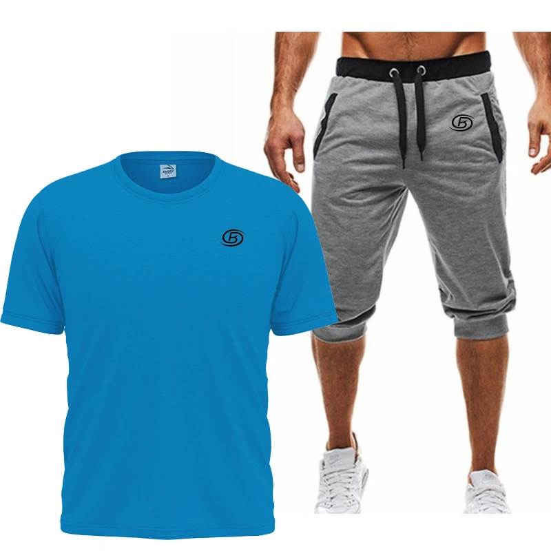 

Мужские свободные и удобные спортивные брюки для баскетбола и фитнеса с принтом и коротким рукавом, 2pk, лето 2021