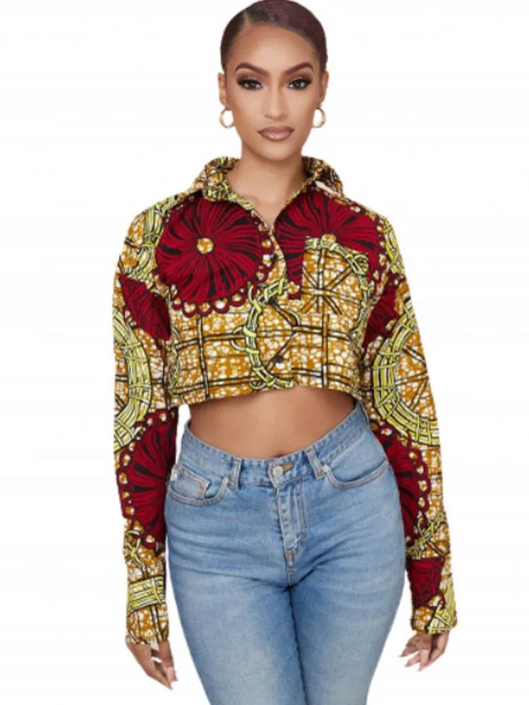 

African Blouses Clothes For Women Full Sleeve Sexy Short Tops Fashion Elegant Dashiki Print Bazin Riche African Streetwear Shirt